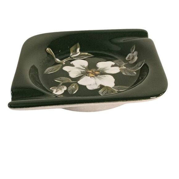 Vintage Square Ashtray Green White Floral Vee Jackson California Pottery 3.5" - Picture 3 of 12